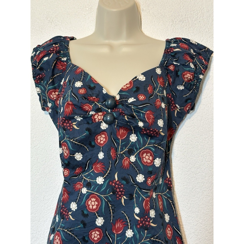 Floral Print Women's Blouse - Blue and Red